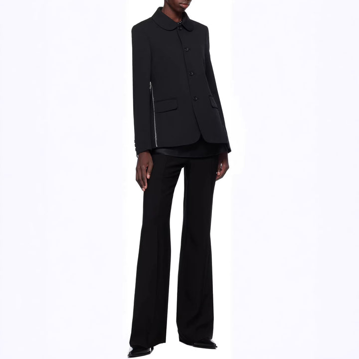 Women's blazer jacket with round Peter Pan collar, side metal zippers and flap pockets Mune Fashion