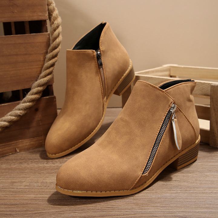 Women's ankle-high ankle boots with side zipper, soft comfort insole, and stacked block heel Mune Fashion