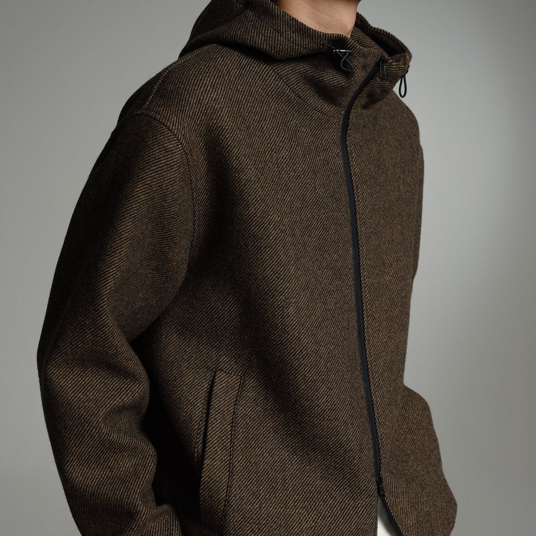 Men's Short Wool Blend Zipped Hoodie with Elastic Hem Mune Fashion