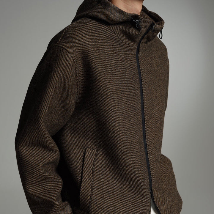 Men's Short Wool Blend Zipped Hoodie with Elastic Hem Mune Fashion