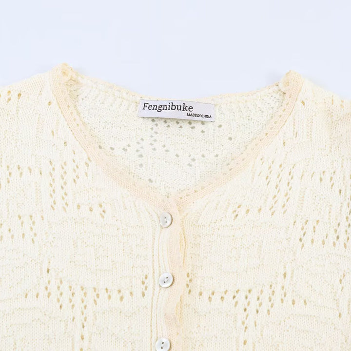 Women's knitted blouse with button-free row, lace cuffs and flounce peplum Mune Fashion