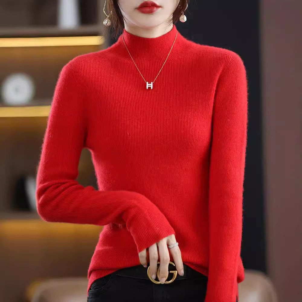 Women's Slim Short Roll Neck Sweater in Cozy Cashmere Look with Fine Rib Structure Mune Fashion