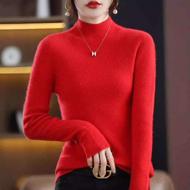 Women's Slim Short Roll Neck Sweater in Cozy Cashmere Look with Fine Rib Structure Mune Fashion