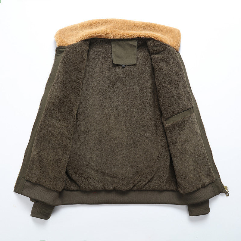 Men's canvas bomber jacket in work jacket style with warming lamb fleece collar and multiple pockets Mune Fashion