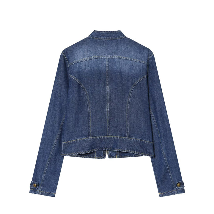 Ladies' military-style denim jacket with stand-up collar and decorative button placket Mune Fashion
