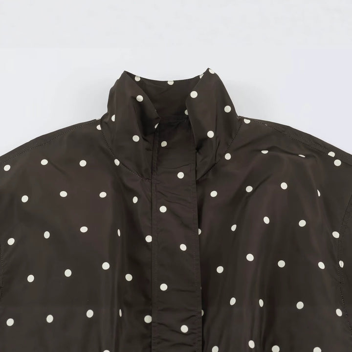 Women's Oversize Windbreaker with Dot Print, High Standing Collar and Elastic Hem Mune Fashion
