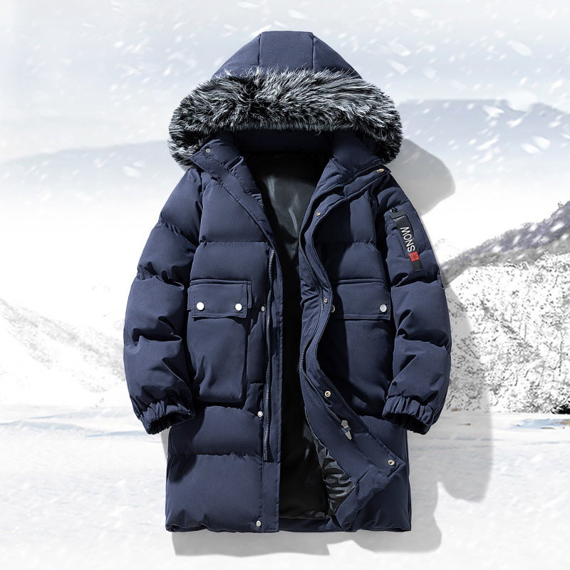 Men's longer quilted winter parka with hood and faux fur trim Mune Fashion
