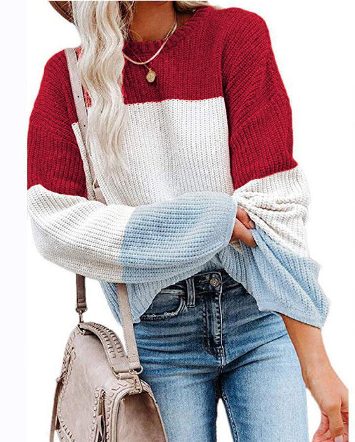 Women Oversize Colorblock Knit Sweater with Balloon Sleeves Mune Fashion