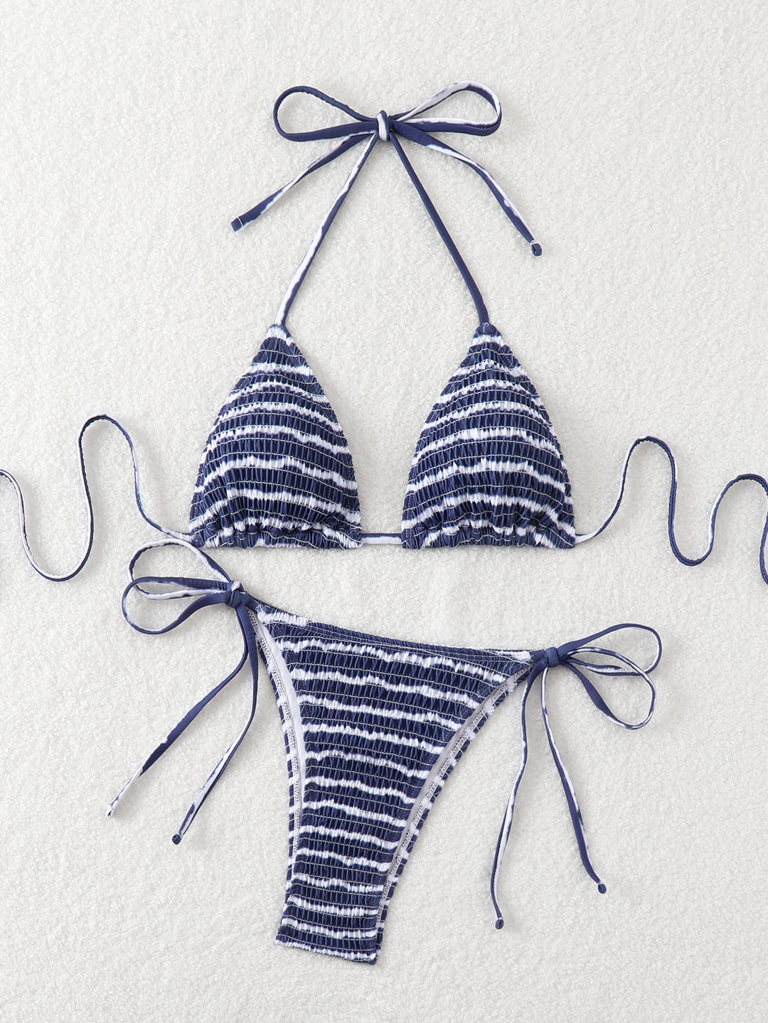 Women triangle bikini with fine stripe pattern and sophisticated tie straps Mune Fashion