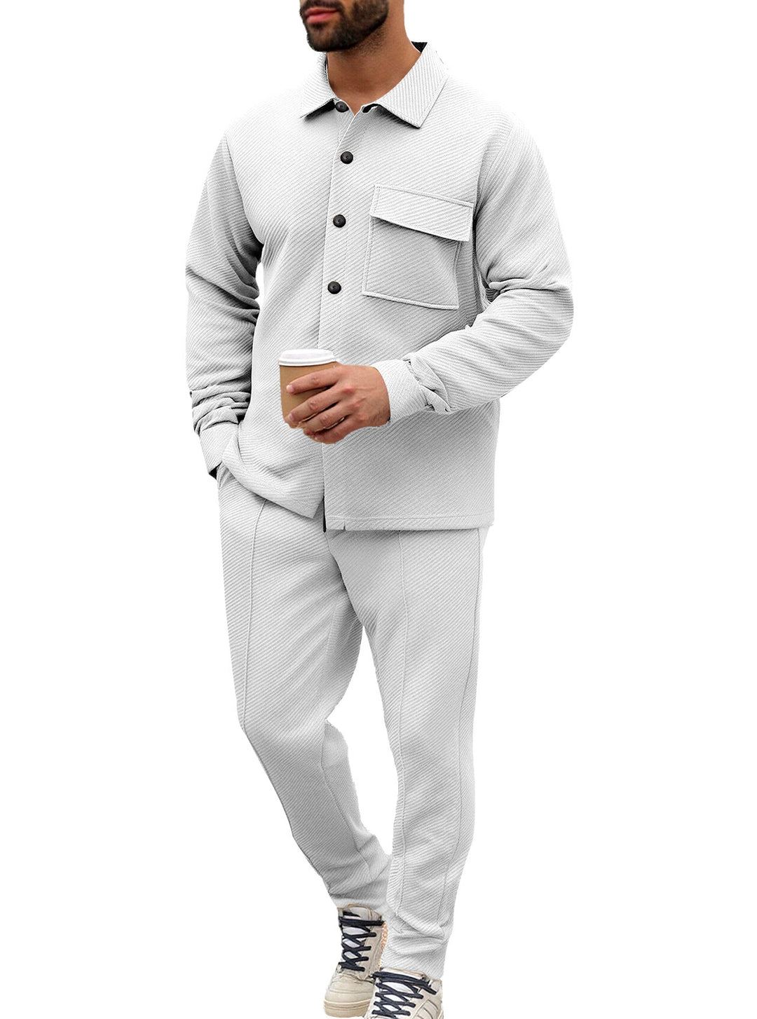Men's Nan Shirt Jacket Set with Flap Pocket and Tapered Comfort Trousers Mune Fashion