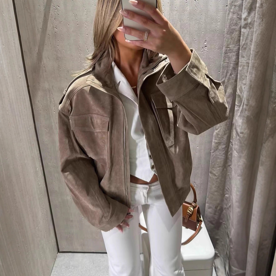 Women's field jacket with stand-up collar, shoulder flaps and elastic hem Mune Fashion