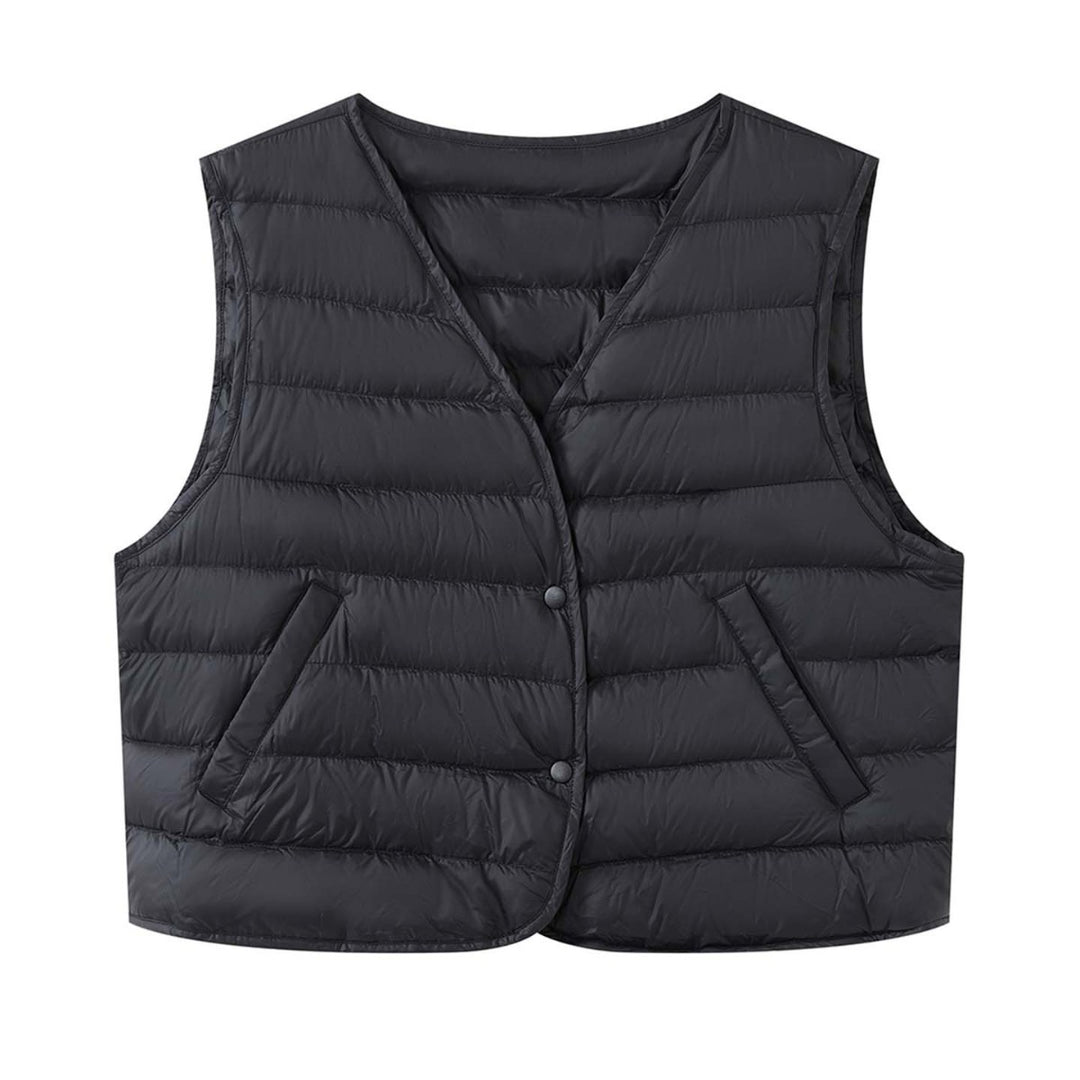Women Short Quilted Lightweight Down Vest with Double Button Closure Mune Fashion