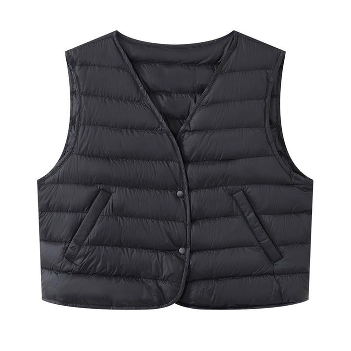 Women Short Quilted Lightweight Down Vest with Double Button Closure Mune Fashion