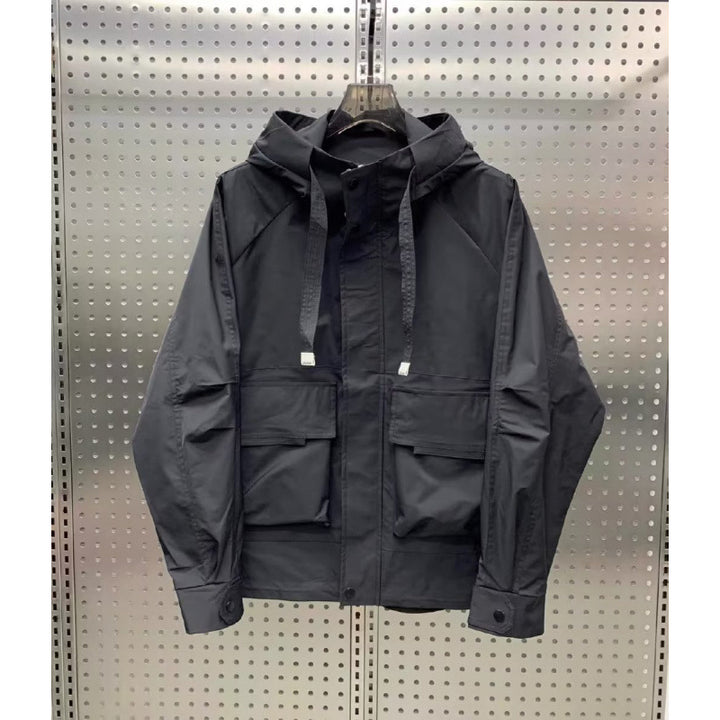 Men's Lightweight Utility Jacket with Hood, Multiple Flap Pockets and Concealed Zipper Mune Fashion