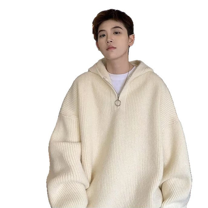 Men's chunky knit pullover with hood and zipper Mune Fashion