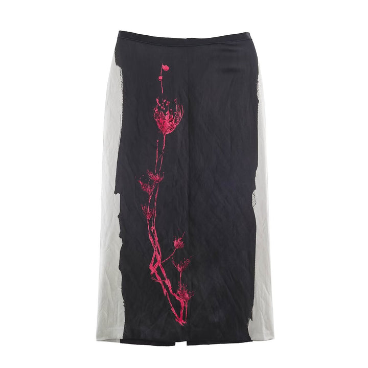 Ladies Custom-Made Midi Skirt with Side Contrast Panels and Floral Digital Print Element Mune Fashion