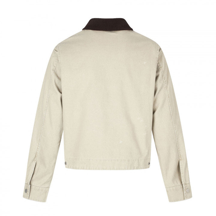 Men's Short-Cut Canvas Bomber Jacket with Cord Collar and Large Photo Collage Print Mune Fashion