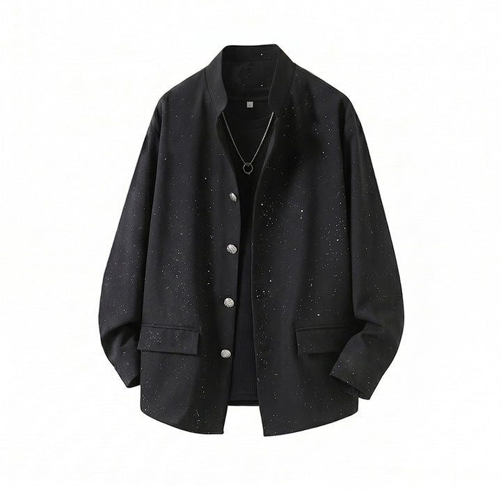 Men's Two-Piece Oversized Lounge Set with Speckled Transitional Jacket and Wide Pleated Trousers Mune Fashion