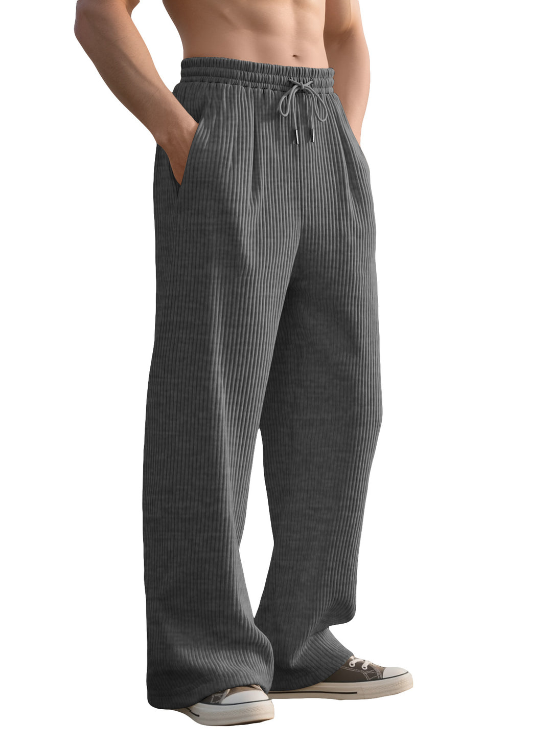 Men's straight cut corduroy velour pants with drawstring waistband, metal drawstring ends, and deep side pockets Mune Fashion