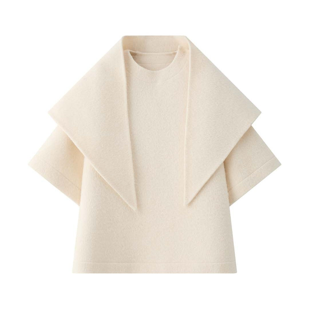 Women's Voluminous Hooded Coat made of Boucle Wool Mix with Draped Front Mune Fashion