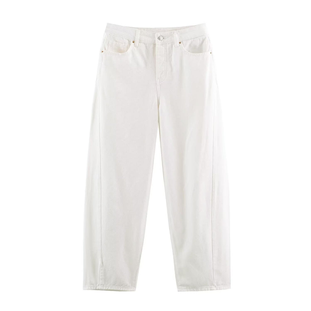 Women's high-waisted wide jeans with straight leg and cropped length Mune Fashion