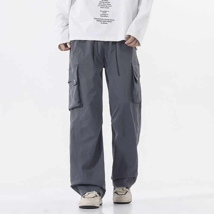 Men's Loose Twill Cargo Pants with Drawstring Waist and Large Flap Pockets Mune Fashion