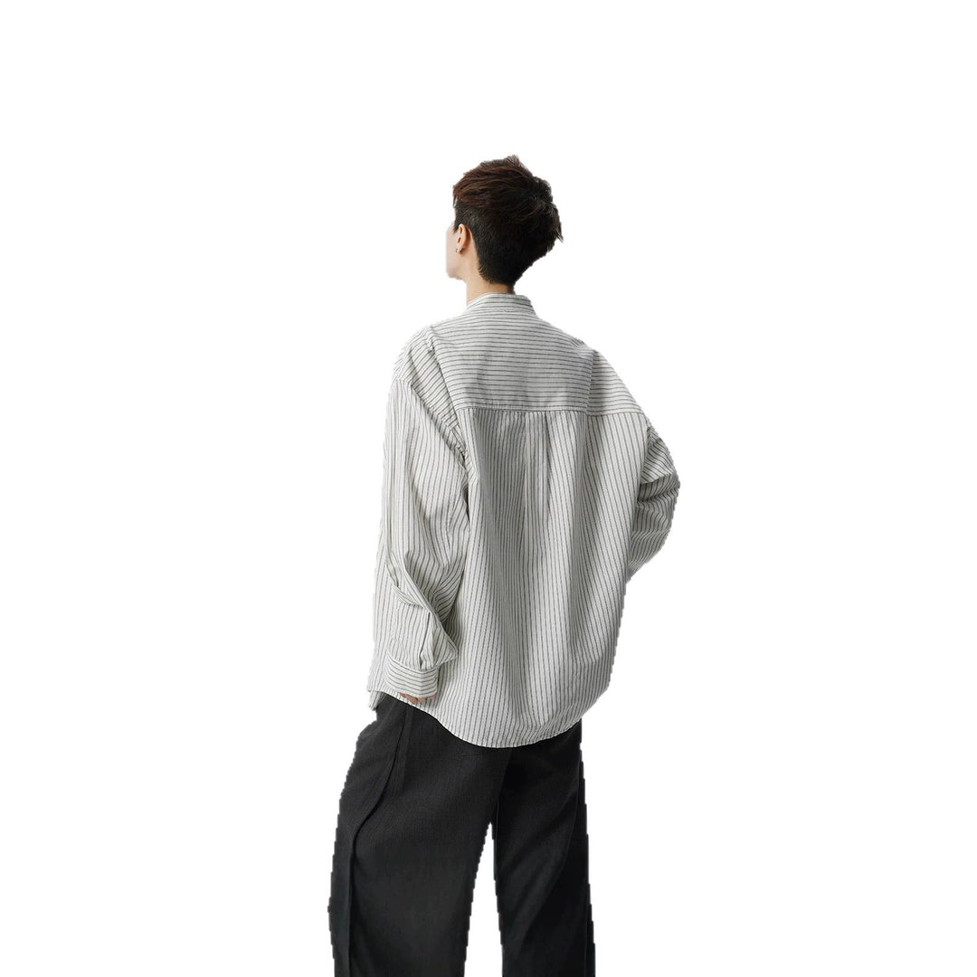 Men's Oversized Shirt with Standing Collar and Fine Pinstripe Mune Fashion