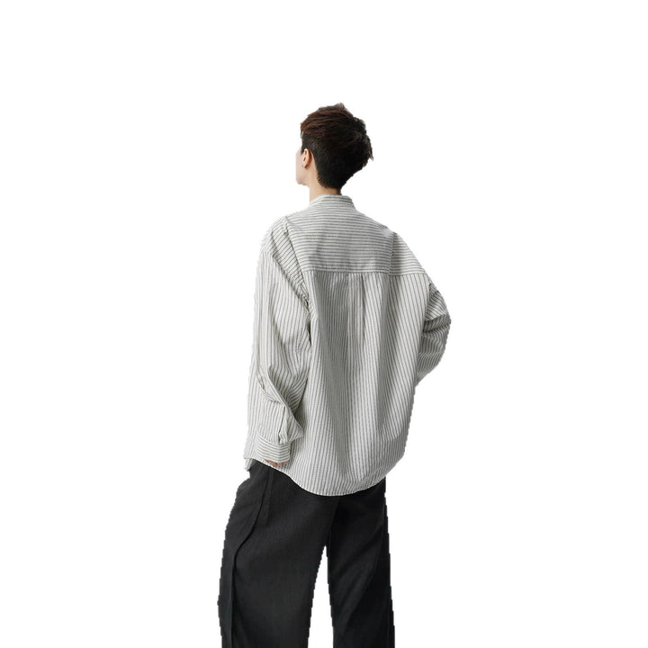Men's Oversized Shirt with Standing Collar and Fine Pinstripe Mune Fashion