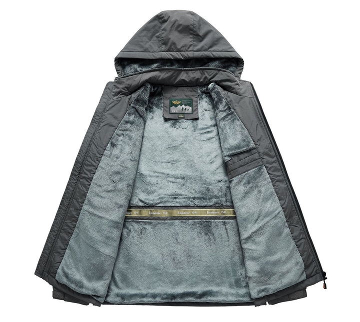 Men's outdoor jacket with plush inner lining, adjustable hood and windproof front Mune Fashion
