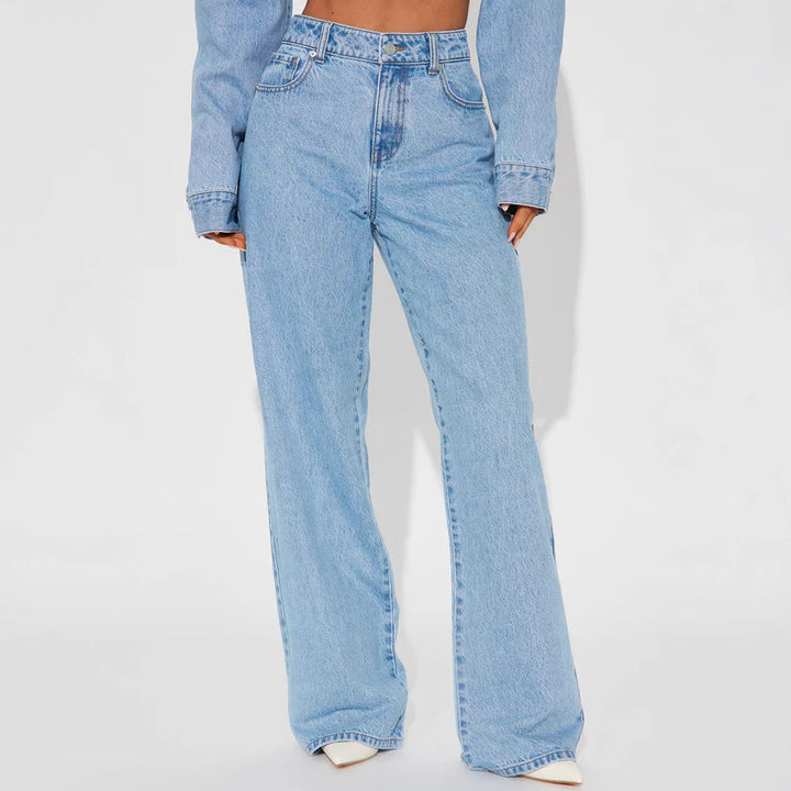 Women's high-waisted wide-leg jeans with a flattering waistband, classic five-pocket design, and flowing leg Mune Fashion