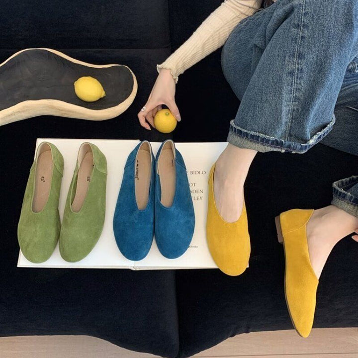 Women's Minimalist Suede Ballerina Slippers with Padded Comfort Footbed Mune Fashion