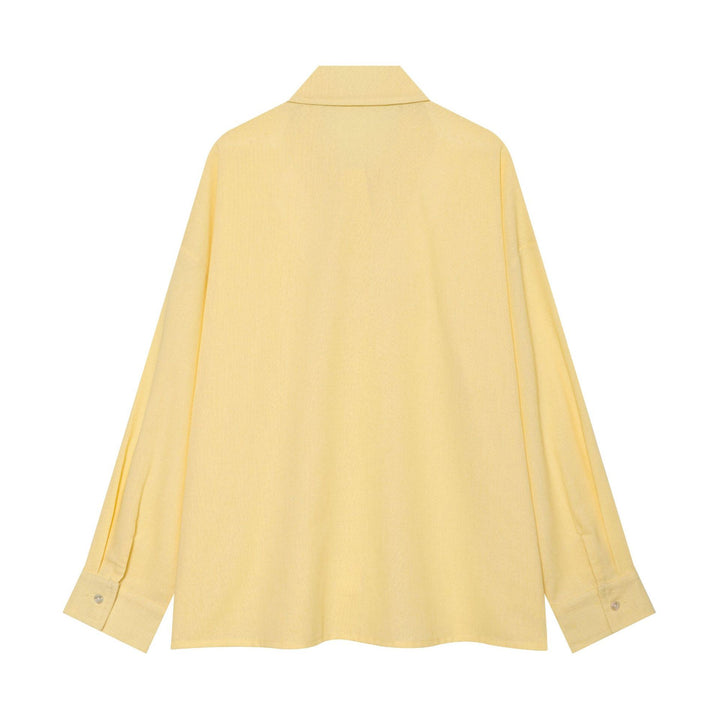 Women's Oversized Linen Look Shirt Blouse with Concealed Button Placket and Cuff Mune Fashion