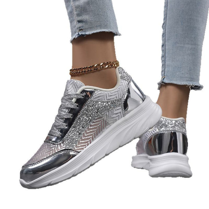 Women's nan glamorous eye-catching sneakers with glitter panels, jacquard woven upper material, and ergonomic wave sole Mune Fashion