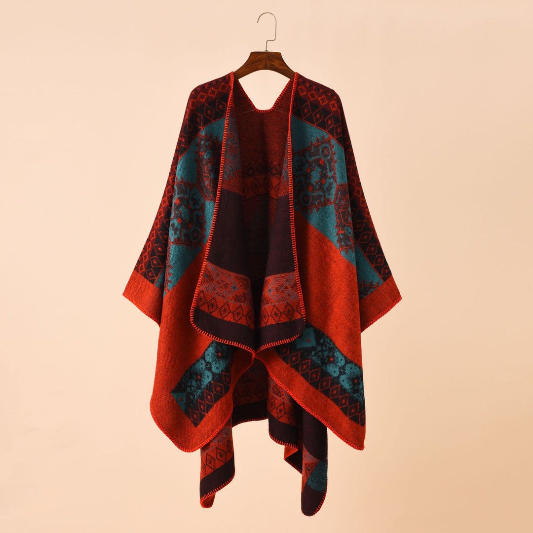 Women Jacquard Poncho with Paisley pattern Mune Fashion
