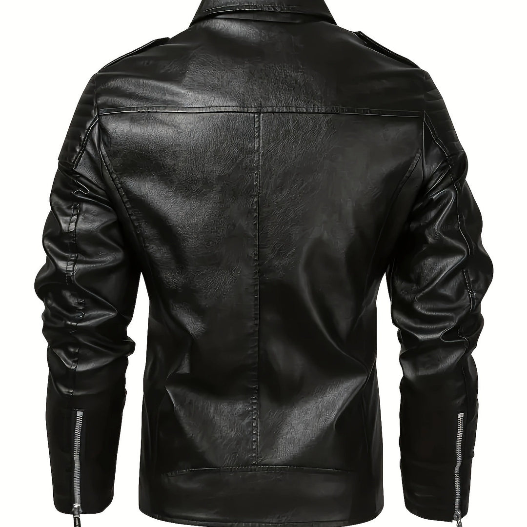 Men's Asymmetrical Biker Jacket made of Faux Leather with Quilted Shoulder Padding and Utility Pockets Mune Fashion