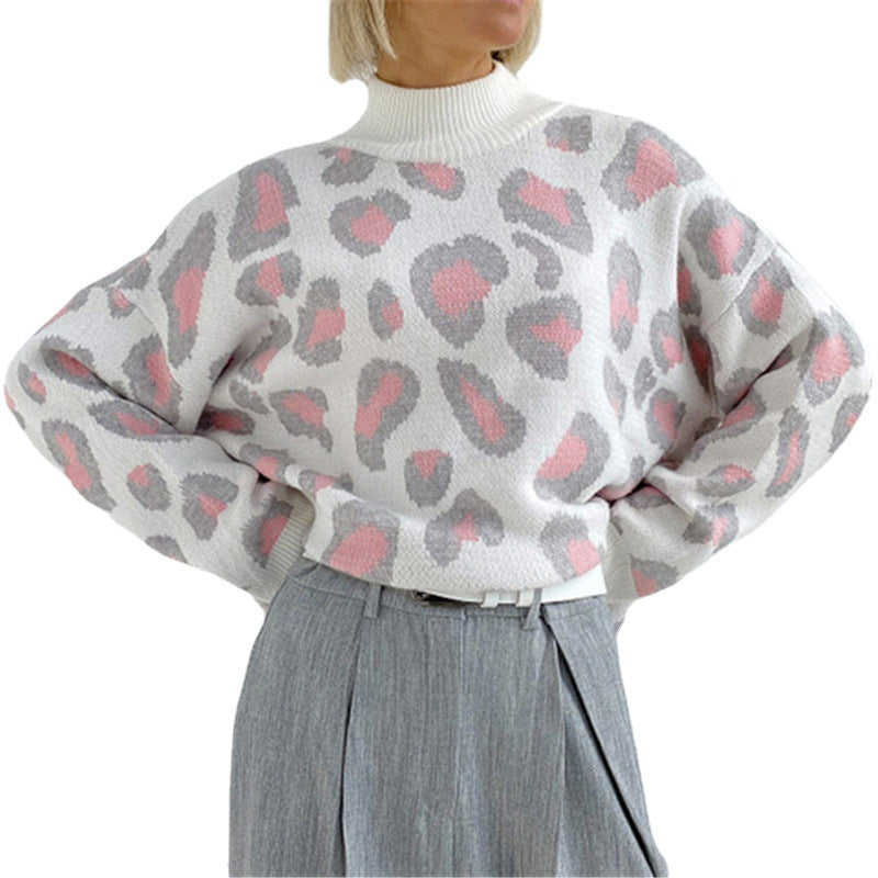 Women Oversize Turtleneck Jumper with Leo Jacquard and Ribbed Cuffs Mune Fashion