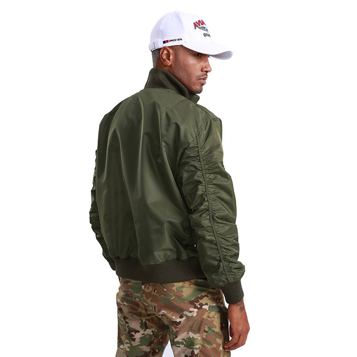 Men's Pilot Bomber Jacket with Utility Pockets and Ribbed Stand-Up Collar Mune Fashion