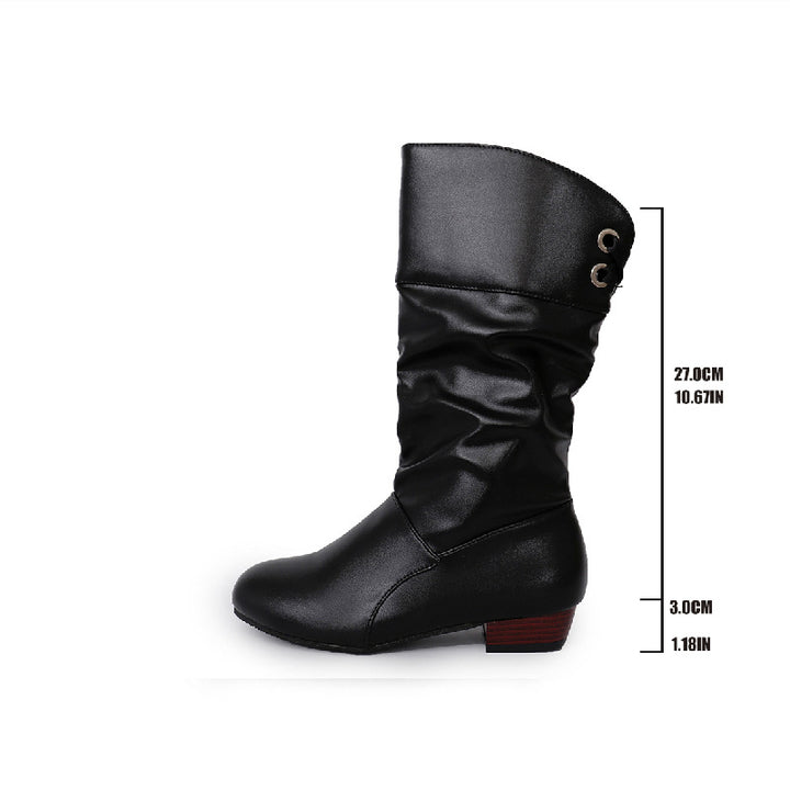 Women's knee-high boots with gathered shaft, soft synthetic leather, and low block heel Mune Fashion