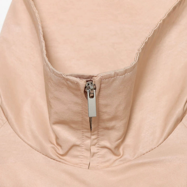 Women's Short Windbreaker Blouson with High Stand Collar, Raglan Sleeves, and Drawstring Hem