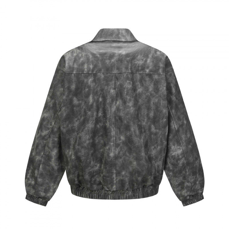 Men's Short Cut Suede-Look Bomber Jacket with Zipper and Elastic Hem Mune Fashion