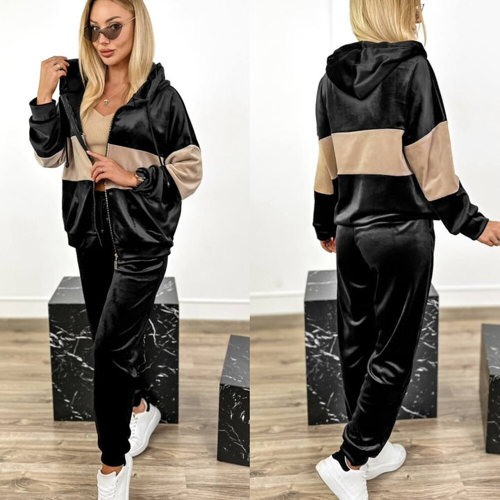 Women's cozy velour two-piece tracksuit with zip hood and high-cut jogger Mune Fashion