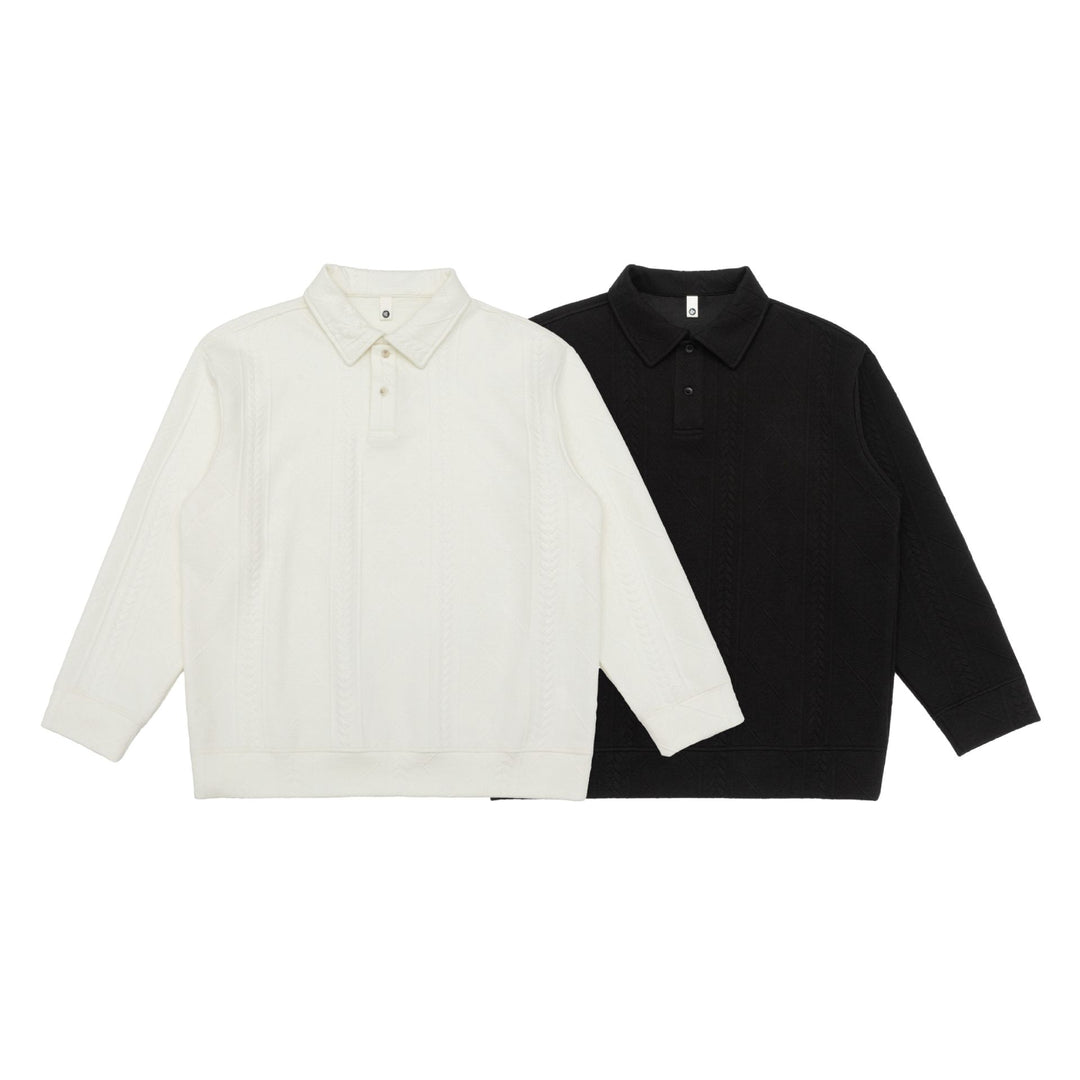 Unisex Structured Polo Sweater with Shirt Collar and Cable Knit Pattern Mune Fashion