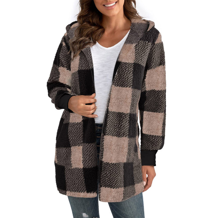 Women's checked teddy coat with large lapel collar and ribbed cuffs Mune Fashion