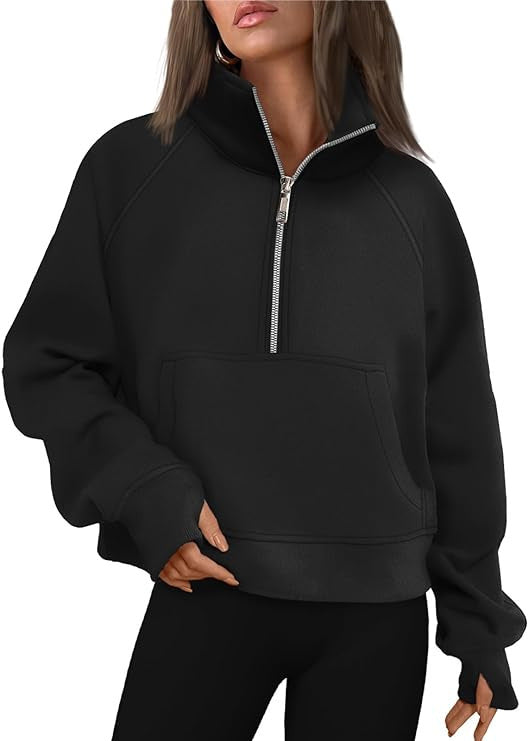 Women's cropped half-zip sweatshirt with high stand-up collar, kangaroo pocket, and drop shoulder Mune Fashion