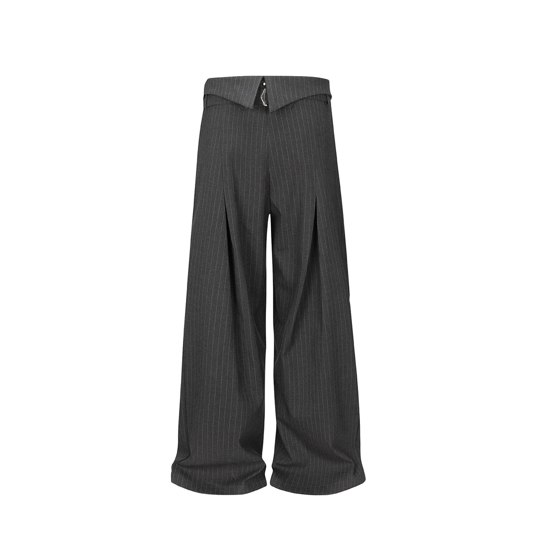 Women's Wide Pleat Trousers with Shirt Collar Waistband and Decorative Buttons Mune Fashion