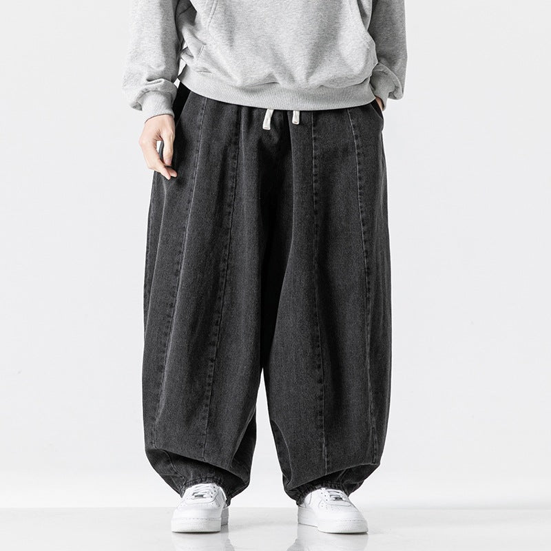 Men's Extra Wide Baggy Jeans in Balloon Cut with Drawstring Waistband and Elastic Hem Mune Fashion