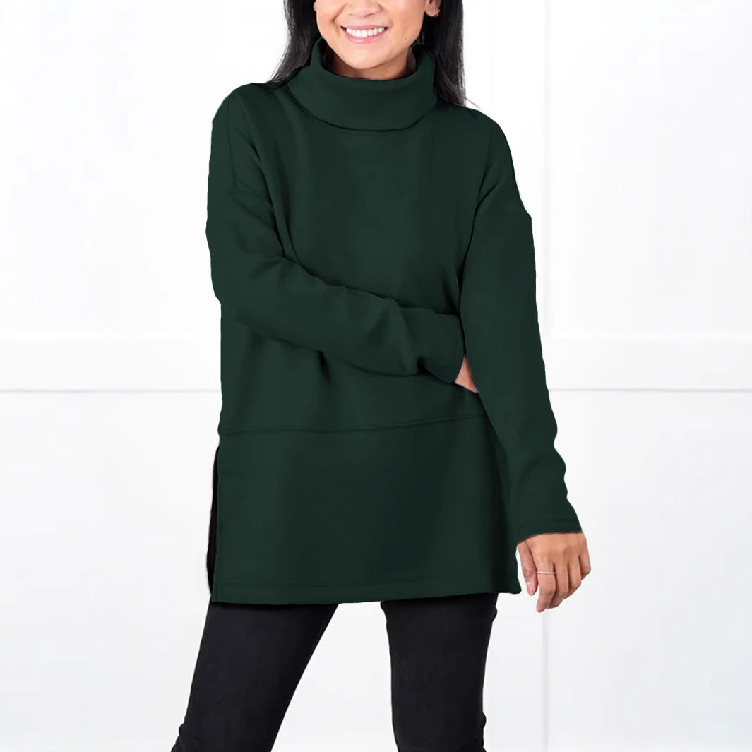 Women's Oversize Sweat Tunic with High Roll Neck, Side Slits and Extended Hem Mune Fashion