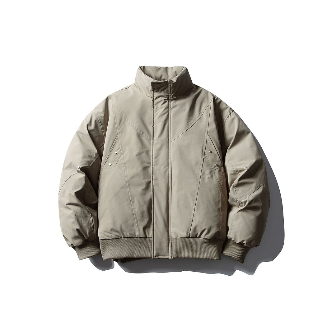 Men's Short Boxy Thermal Bomber Jacket with Geometric Quilting and High Stand-Up Collar Mune Fashion