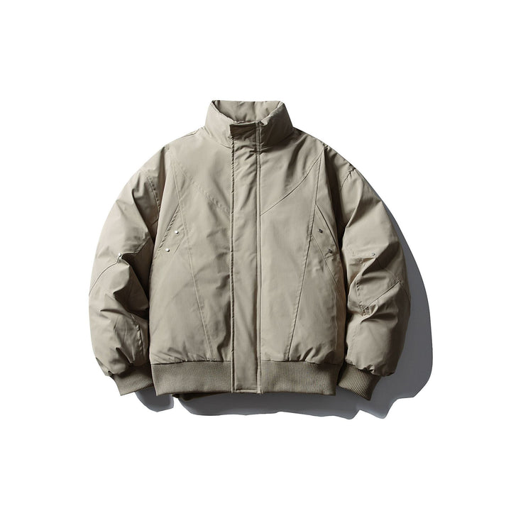 Men's Short Boxy Thermal Bomber Jacket with Geometric Quilting and High Stand-Up Collar Mune Fashion