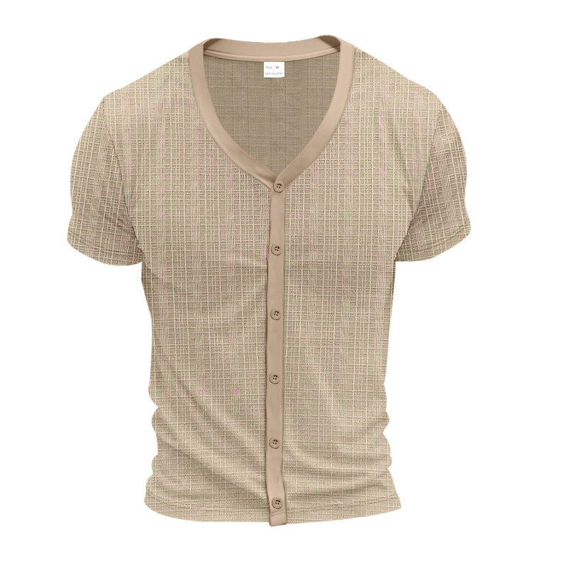 Men's short-sleeve fine knit cardigan with V-neck and continuous button placket Mune Fashion